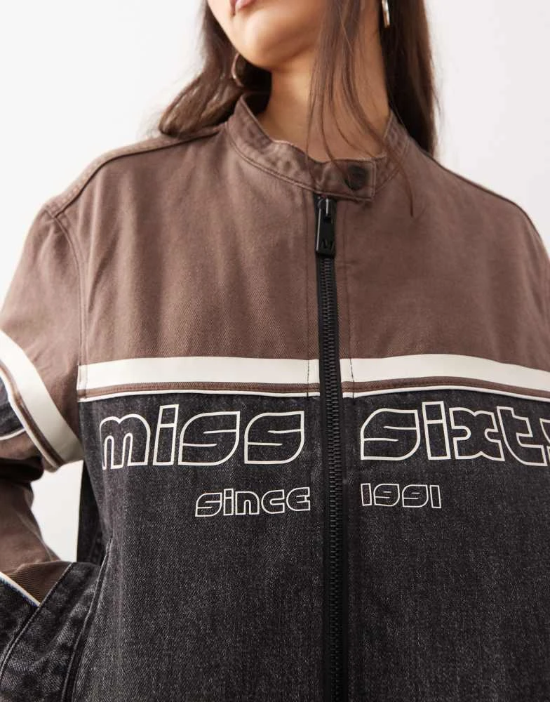 Miss Sixty Miss Sixty co-ord denim motorcross jacket in black and brown with logo applique 3