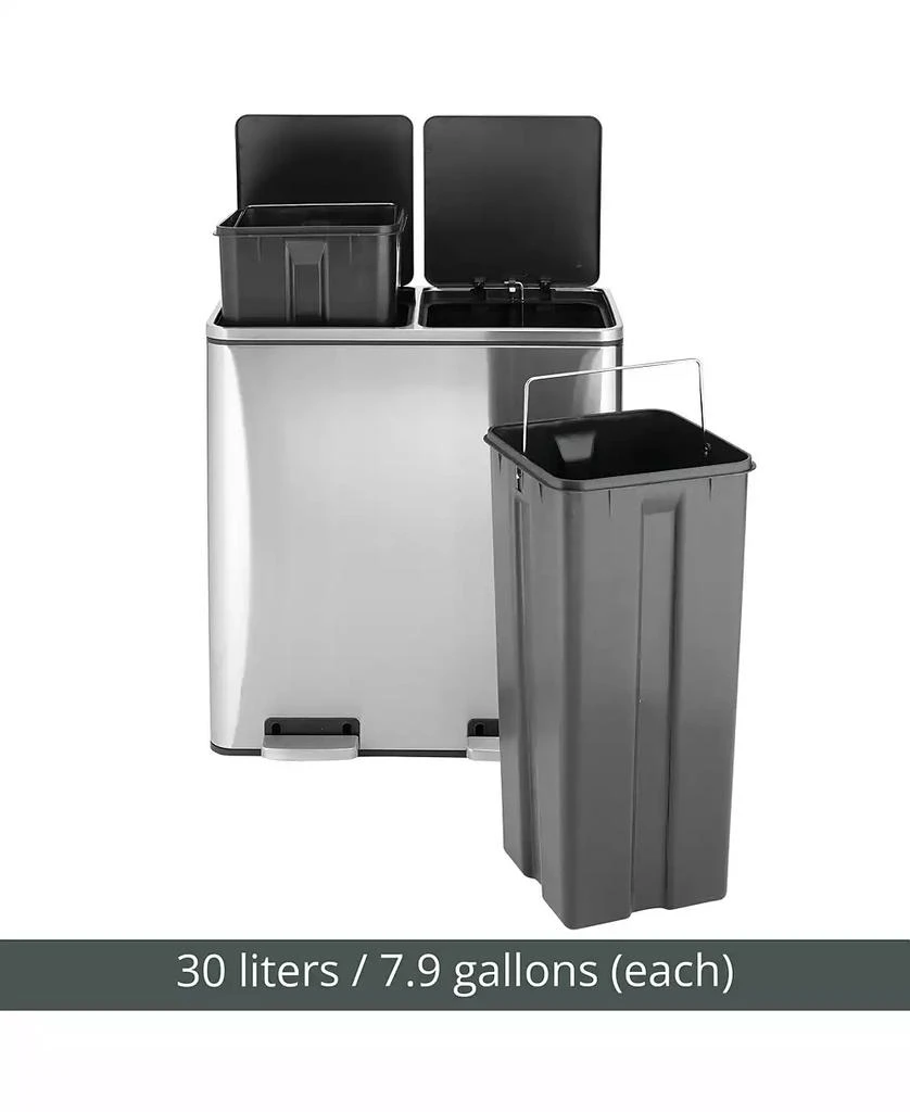 mDesign Metal Steel 60L Large Dual Compartment Step Trash Can - Brushed Chrome 4