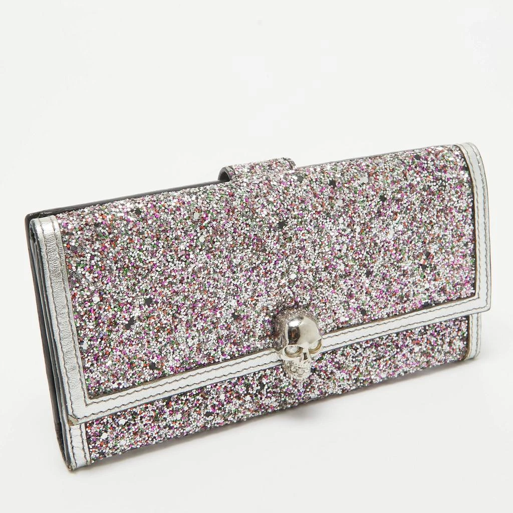 Alexander McQueen Alexander McQueen Silver Glitter and Leather Skull Continental Wallet 5