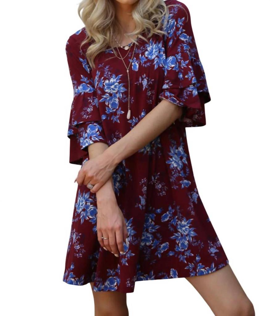 Angie Angie - Floral Double Ruffle Sleeve Dress