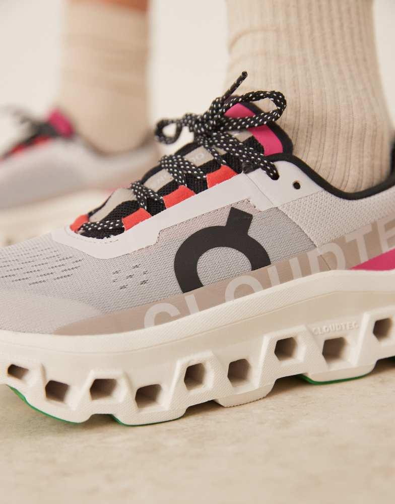 On Cloudmonsterスニーカー ホワイト/ピンク ON RUNNING ON Cloudmonster running trainers in silver ivory