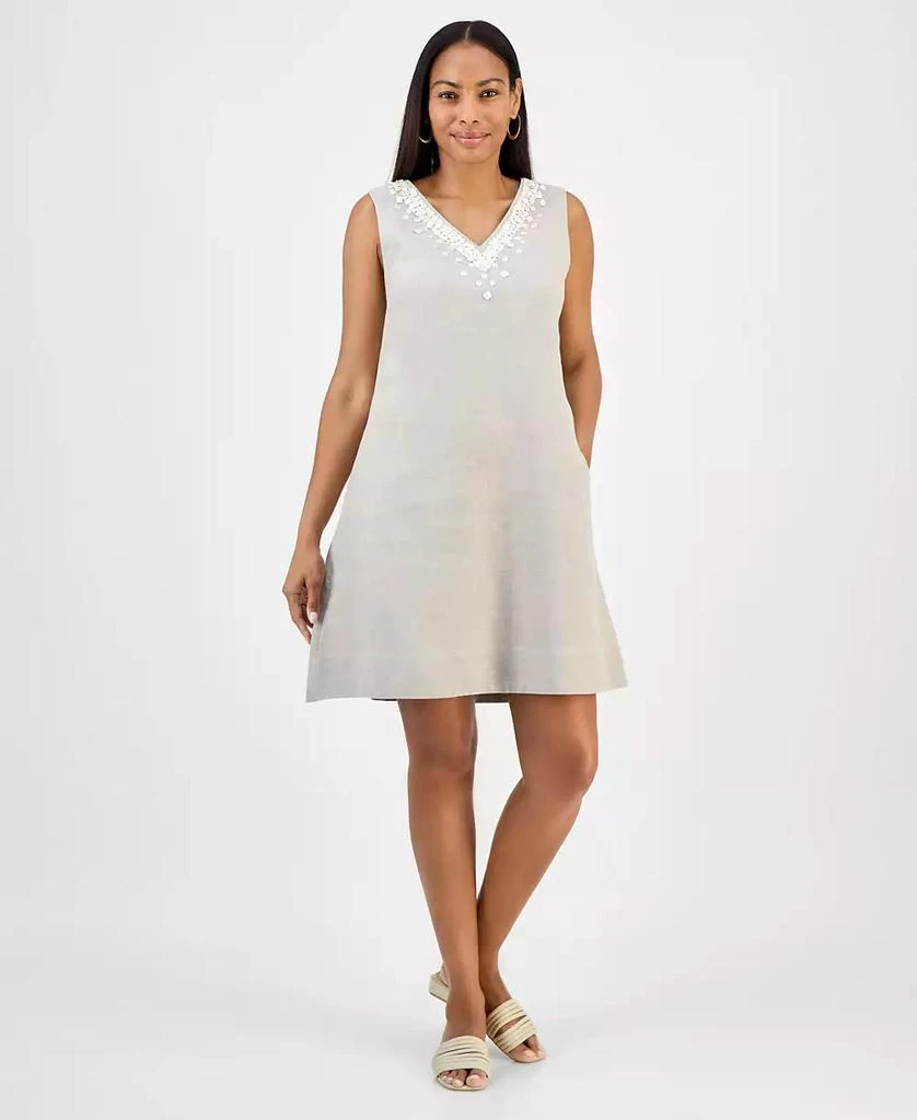 Charter Club Women's Embellished 100% Linen Mini Dress, Exclusively at Macy's 1