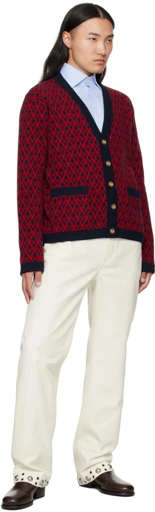 Valentino Red 
Navy Wool 
Toute La V
 Cardigan 4