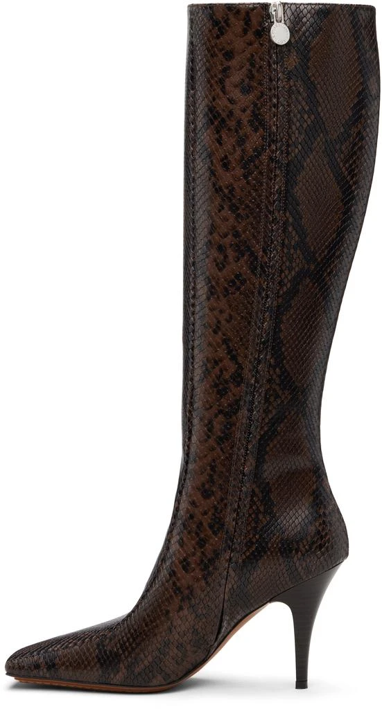 Stella McCartney Brown Square-Toe Snake Knee-High Stiletto Boots 3