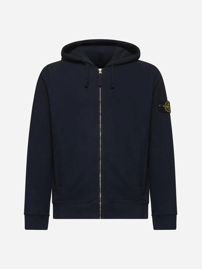 STONE ISLAND Blue cotton zip-up hoodie 1