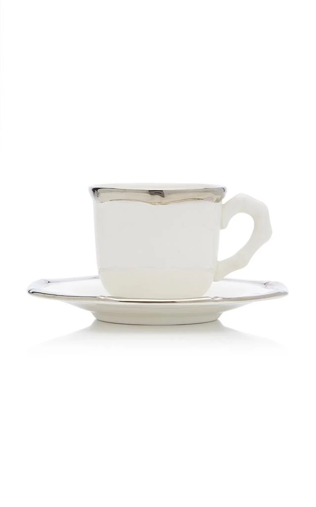 Este Ceramiche for Moda Domus Este Ceramiche for Moda Domus - Set-Of-Two Bamboo Platinum-Trimmed Large Ceramic Coffee Cup and Saucer - Silver - Moda Operandi