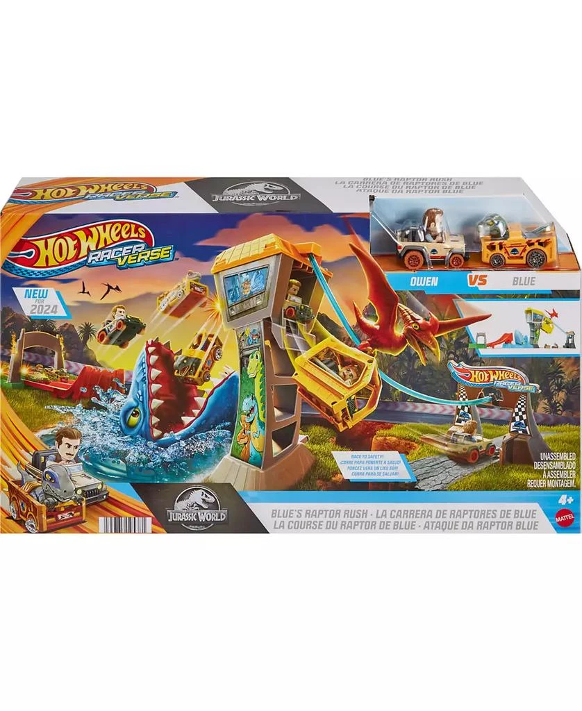 Hot Wheels RacerVerse Jurassic World Blue's Raptor Rush Track Set with 2 Toy Die-Cast Vehicles 4