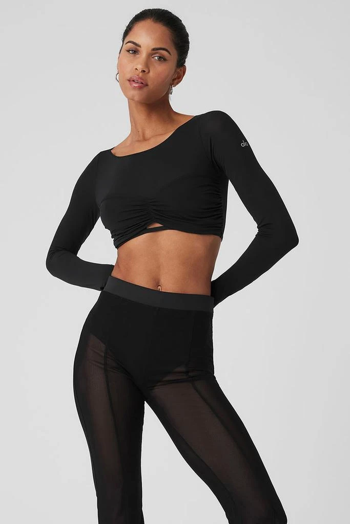 Alo Mesh Sheer Illusion Cropped Long Sleeve - Black 1