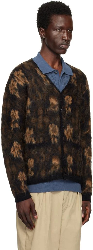 BEAMS PLUS Brown Double Jacquard Botanical Pattern Cardigan 2