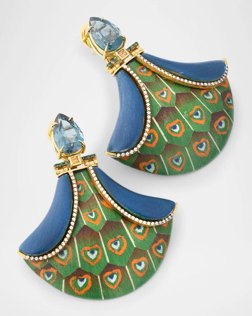 Silvia Furmanovich Peacock Marquetry Earrings with Diamonds, Sapphires and Emeralds 3