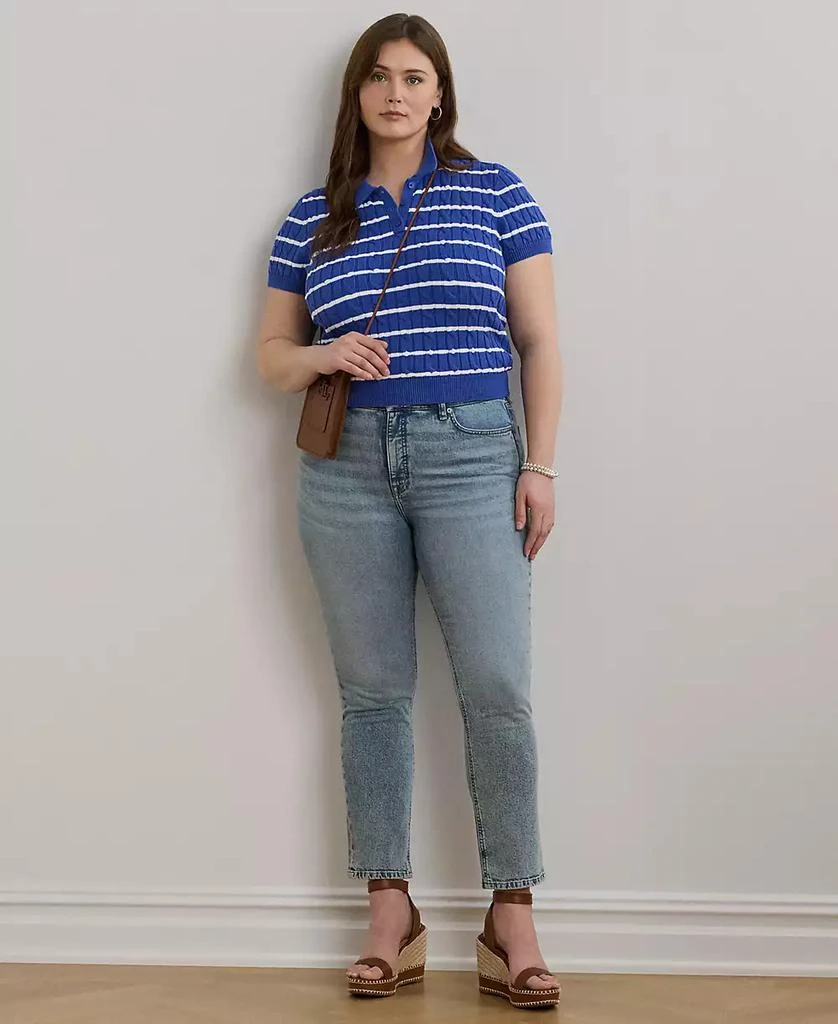 Ralph Lauren Plus Size Striped Cable-Knit Cotton Polo Sweater 3