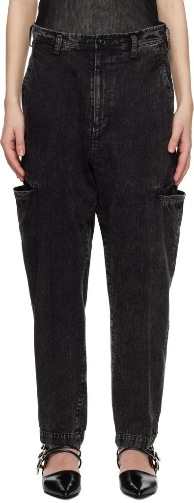 YOHJI YAMAMOTO Black 8oz Bleached Denim Tapered Jeans 1