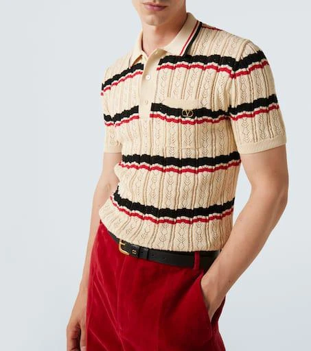 Valentino VLogo pointelle striped cotton polo shirt 5