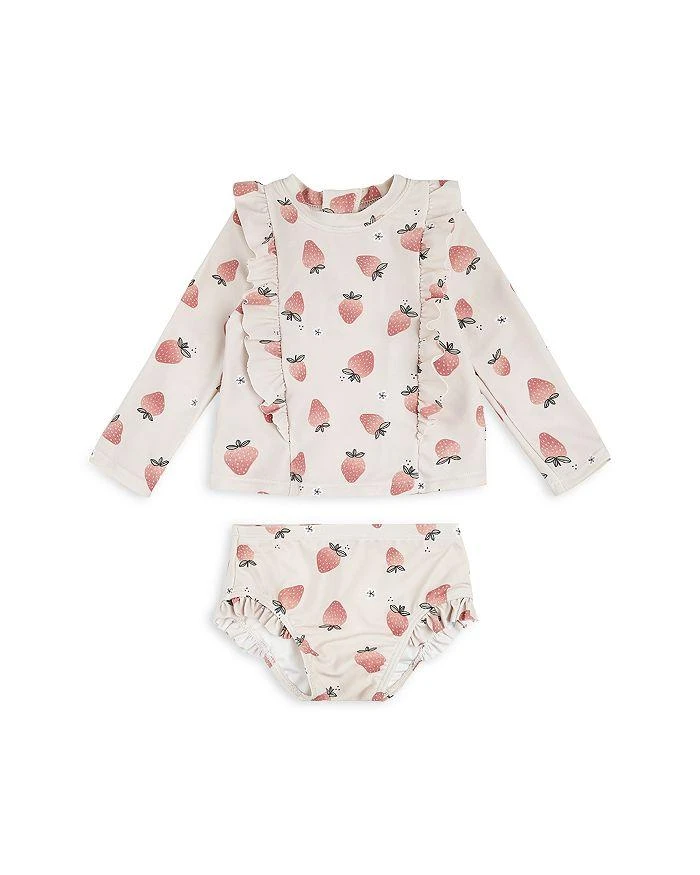 Petit Lem Girls' Strawberry Print Long Sleeved Rash Guard Two Piece Swimsuit - Baby 1