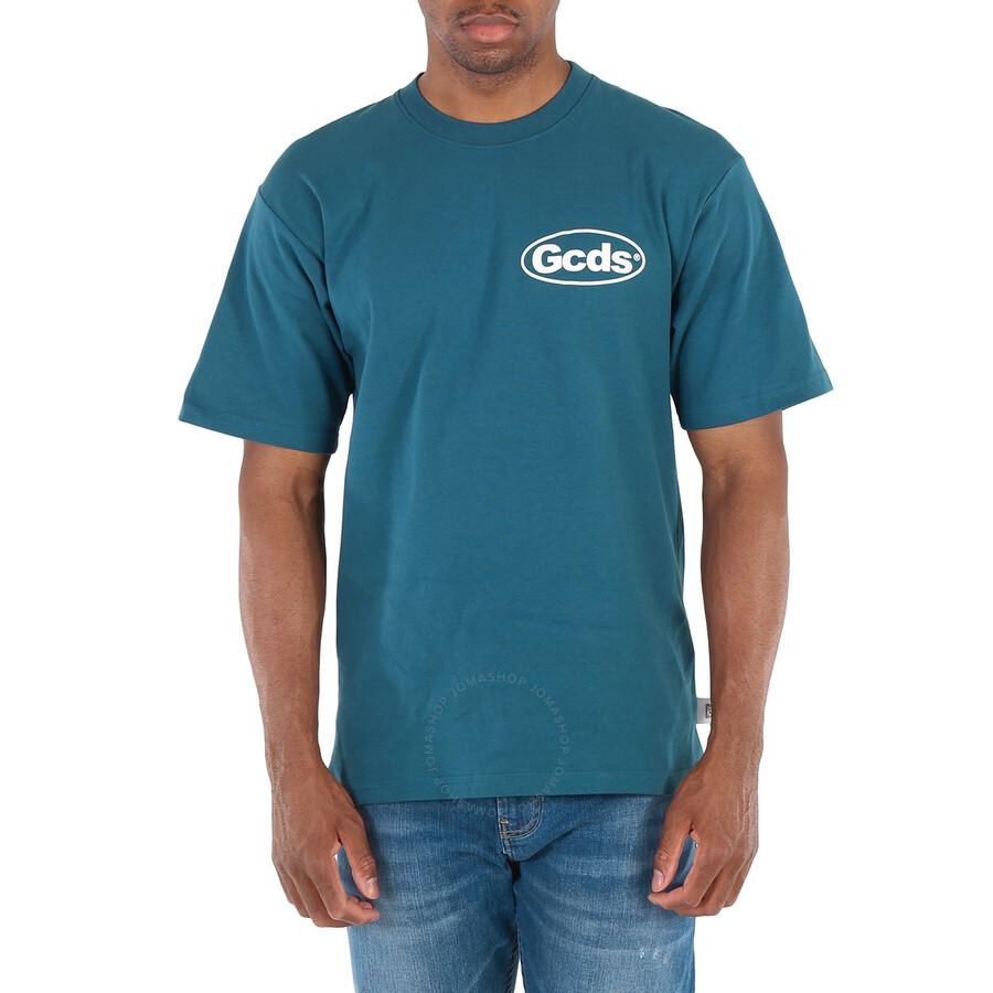 GCDS Men's Teal Shop List Cotton T-shirt