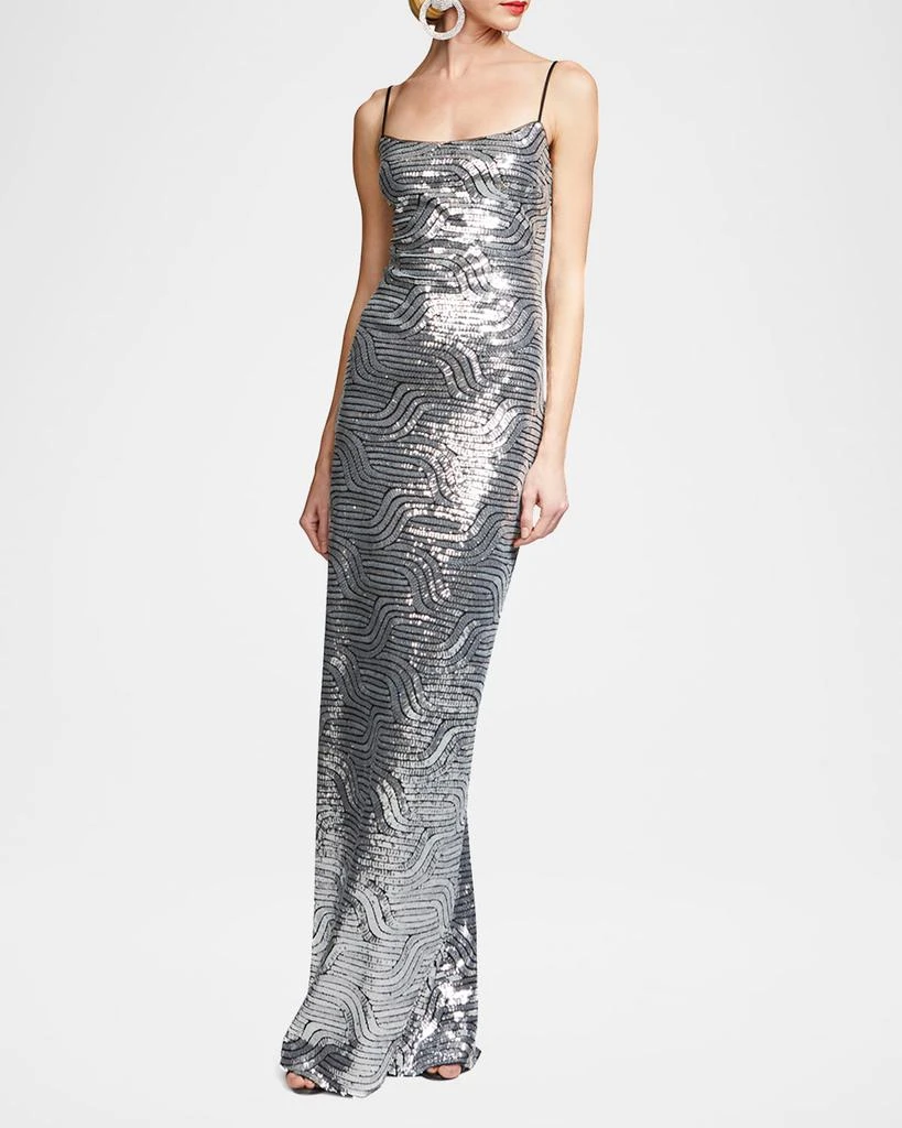 HALSTON Reine Sleeveless Sequin Column Gown 4