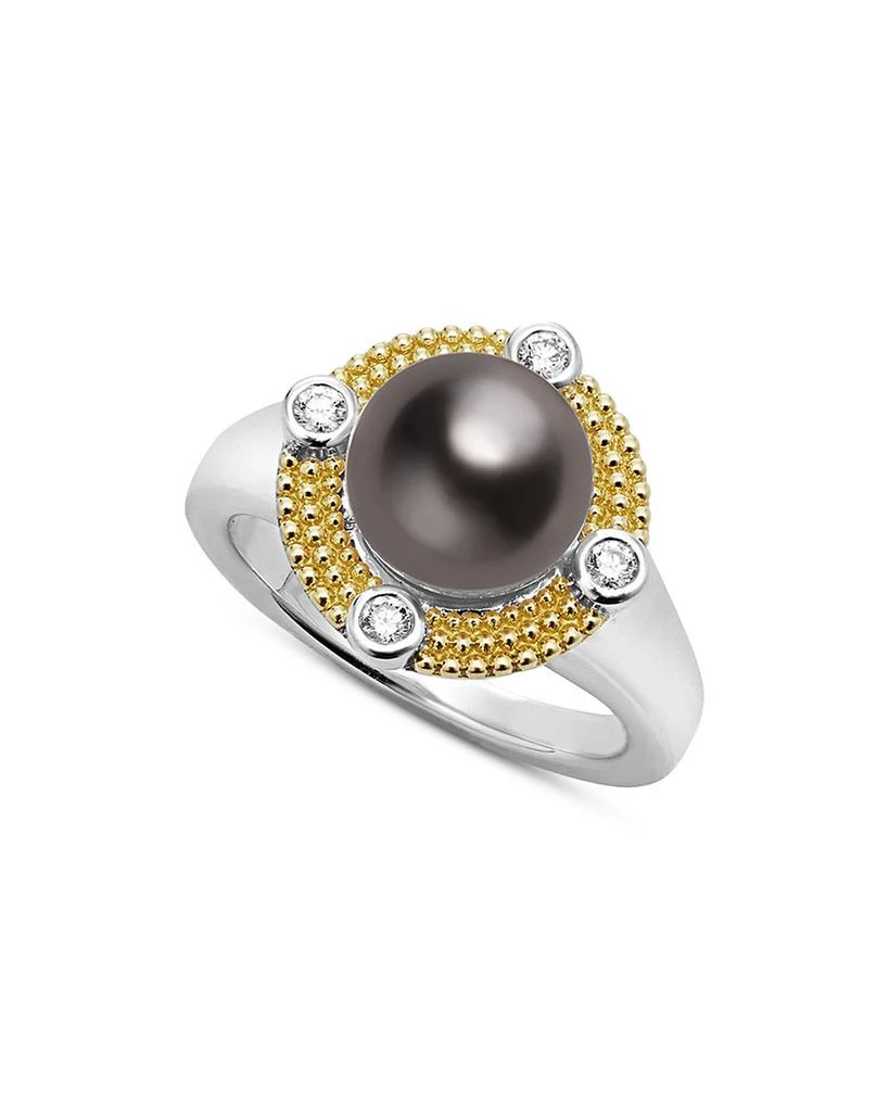 LAGOS 18K Yellow Gold
Sterling Silver Luna Black Tahitian Pearl
Diamond Halo Ring 1
