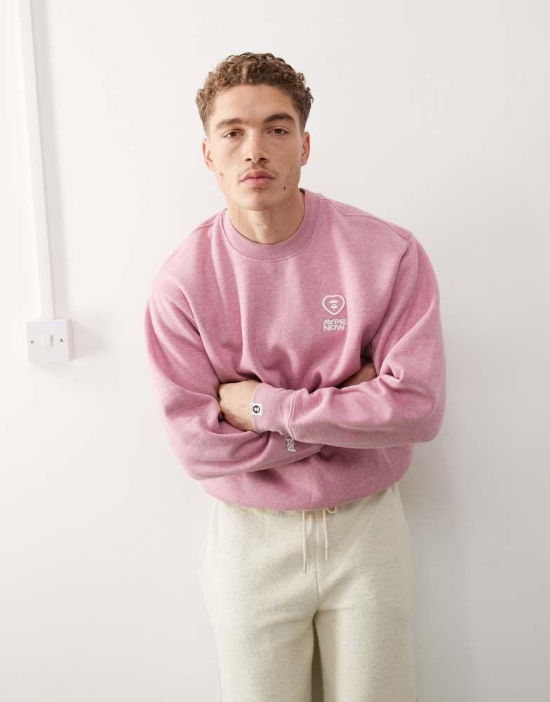 AAPE Aape By A Bathing Ape heart crew neck sweat in pink
