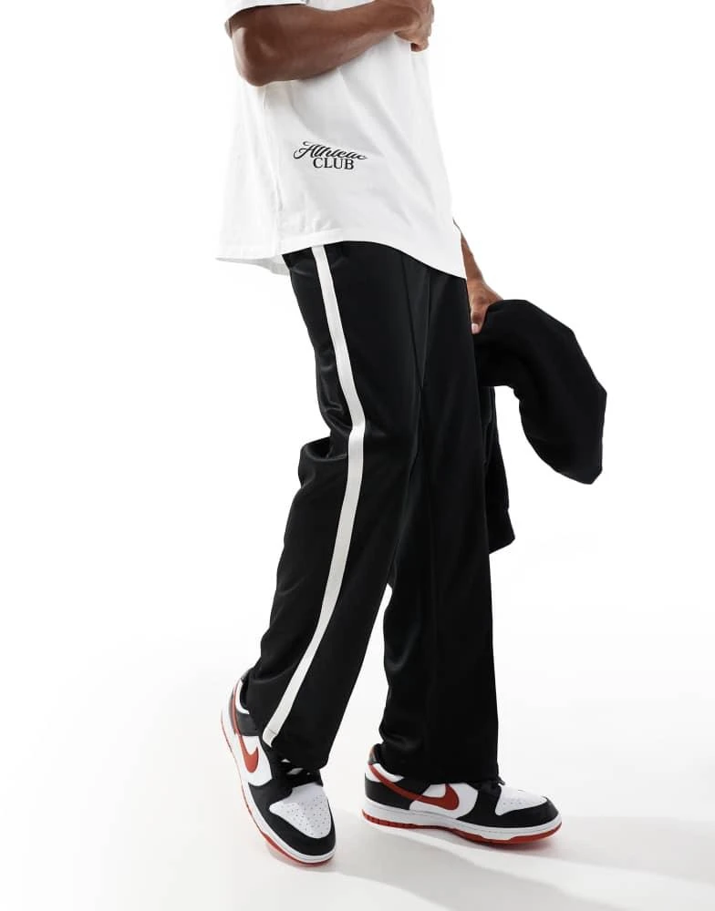 Bershka Bershka wide fit side panel joggers in black 1