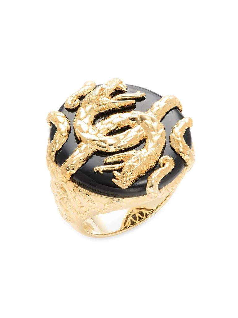 Effy 14K Yellow Goldplated Sterling Silver 
Onyx Snake Ring