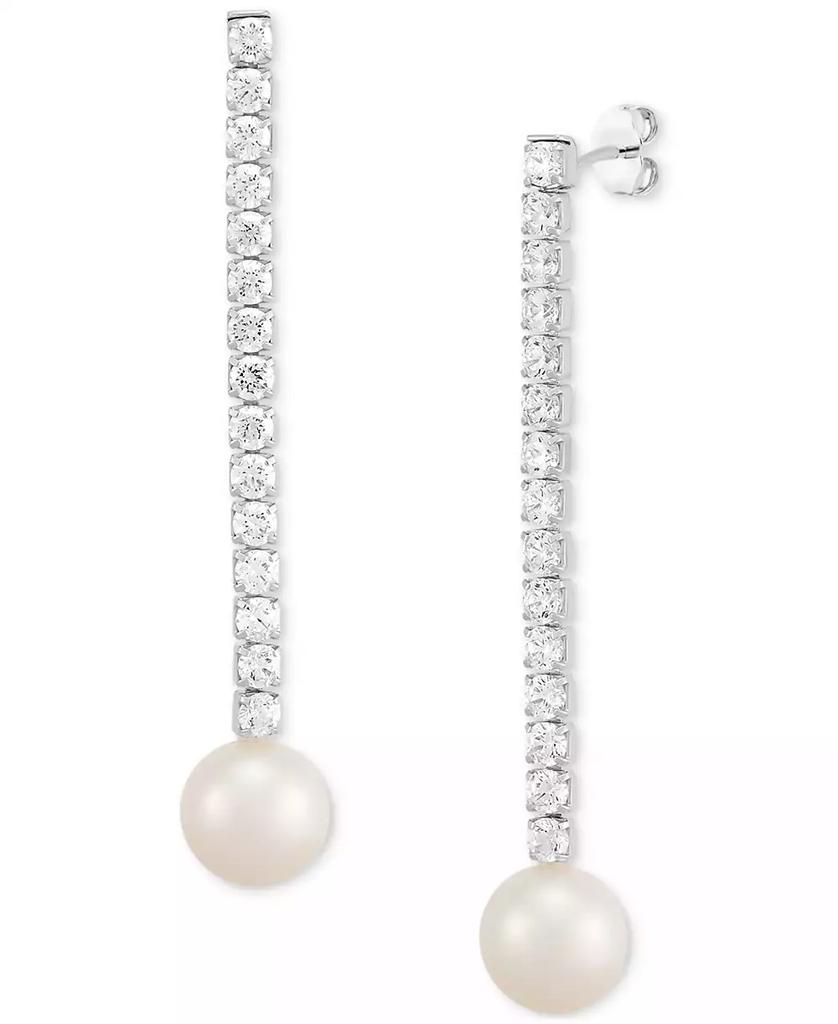 Arabella Cultured Freshwater Pearl (10mm) & Cubic Zirconia Linear Drop Earrings in Sterling Silver