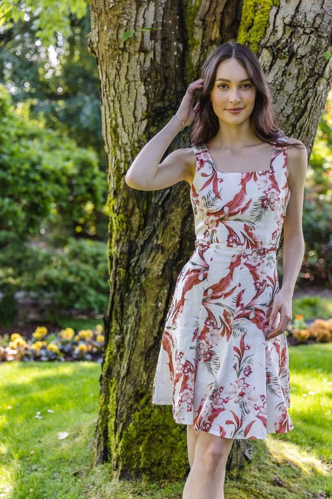 Papillon Papillon - Floral Print Linen With Smocking Back & Tie Belt Dress 3