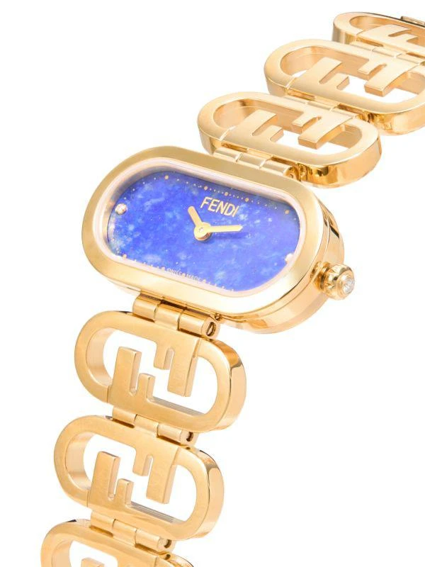 Fendi Fendi O
lock Ion-Plated Yellow Gold Stainless Steel, Lapis Lazuli Stone 
0.03 TCW Diamond Oval Quartz Watch 3