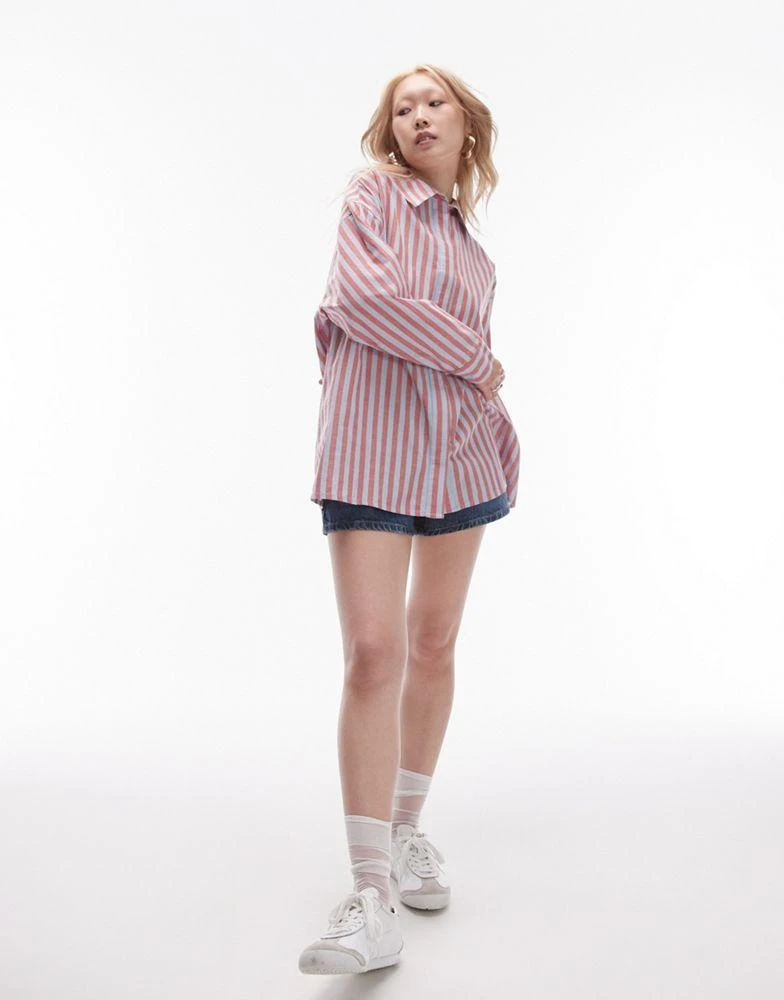 Topshop Petite Topshop Petite lightweight shirt in red and blue deckchair stripe 4