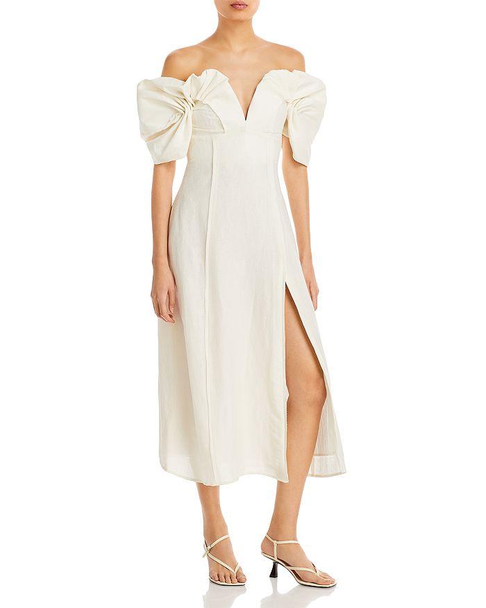 Cult Gaia Muna Off Shoulder Ruched Sleeve Midi Dress