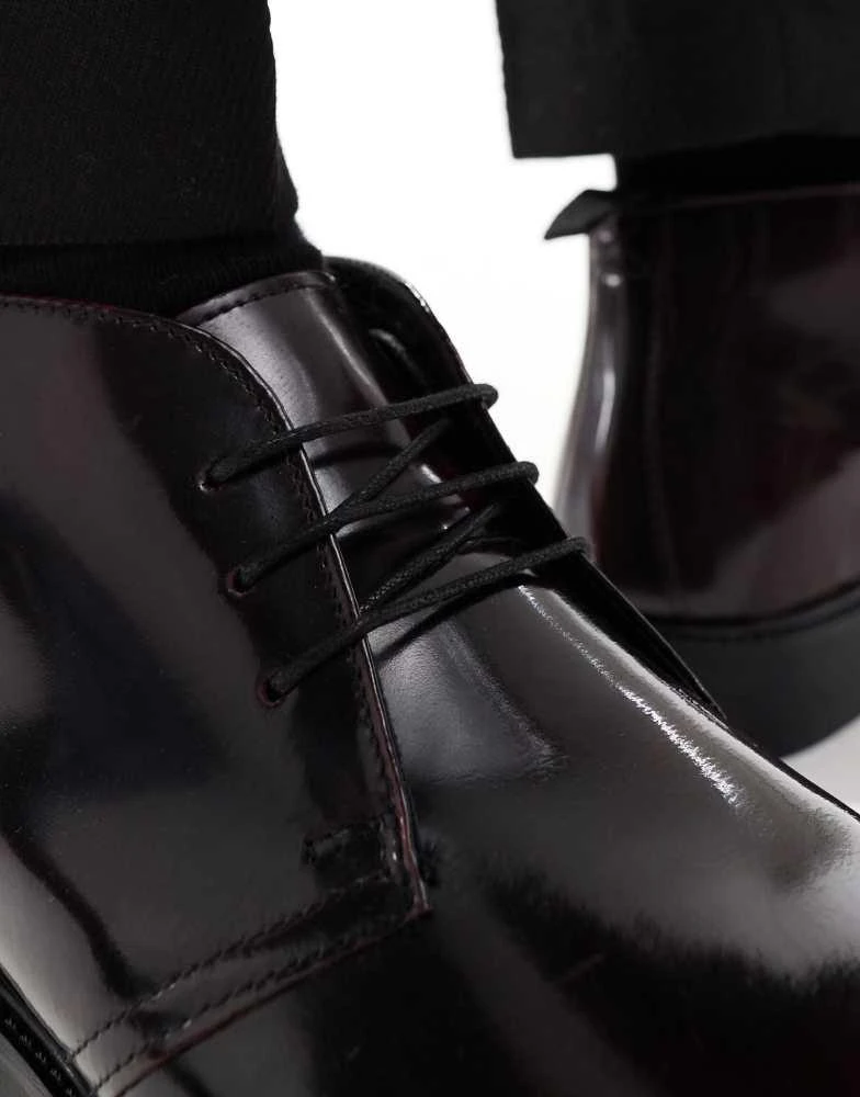ASOS ASOS DESIGN lace up chukka boots in burgundy polido leather 4
