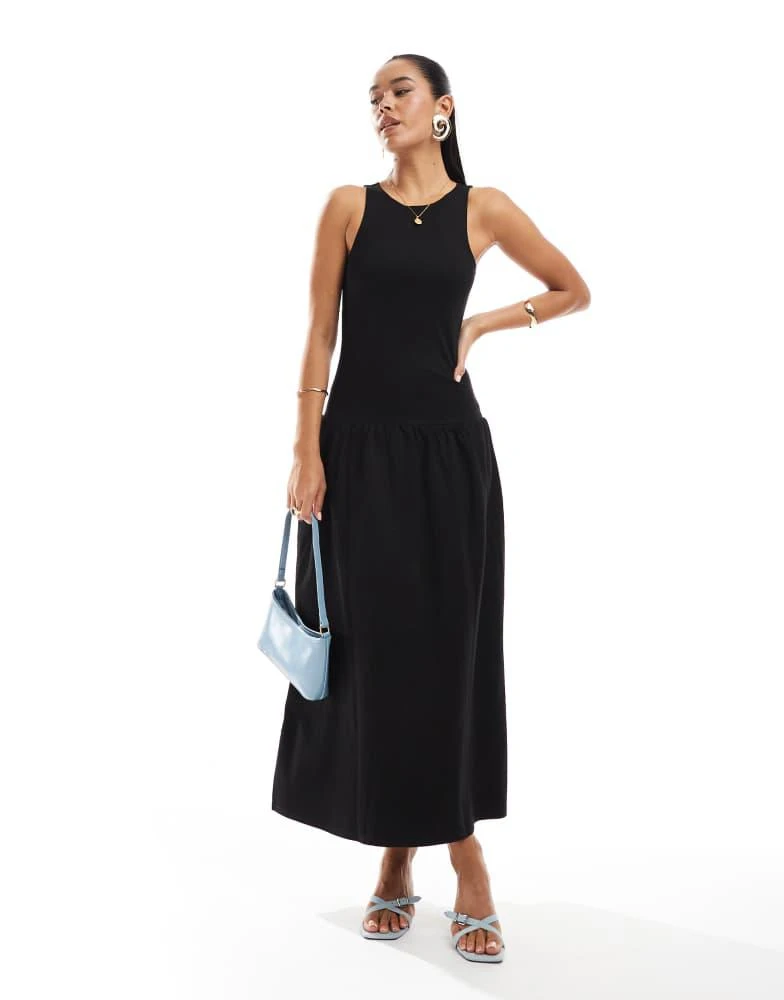 dropped waist midaxi dress Black Drop Waist Midaxi Dress main image 0