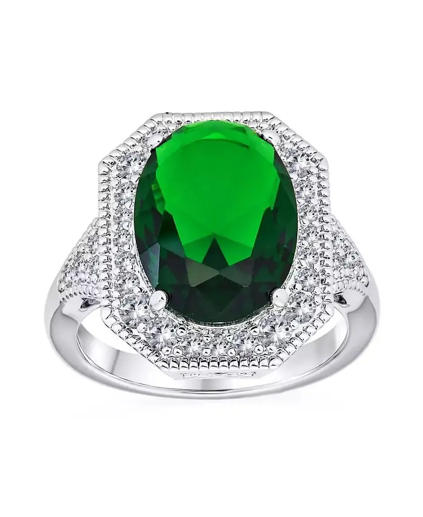 Bling Jewelry Art Deco Style Cocktail Ring Statement 15Carat Oval Solitaire CZ Pave Silver Plated