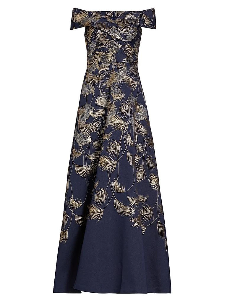 Teri Jon Jacquard Off-The-Shoulder Gown 1