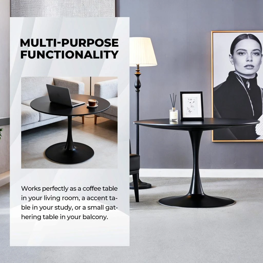 Streamdale Furniture Streamdale Tulip Dining Table - Mid-century Round MDF Top, Seats 4-6 4