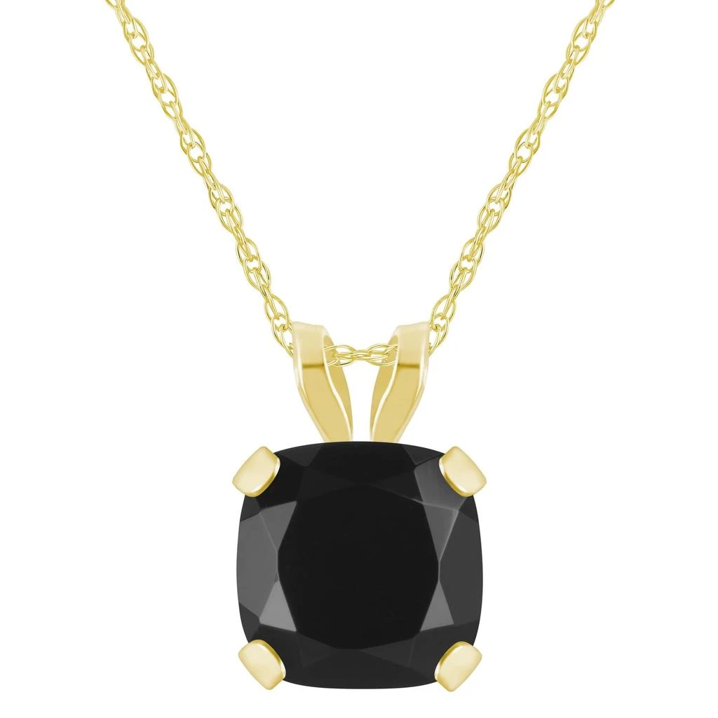 Glistening Jewels 10K Gold 6mm Cushion Black Onyx Pendant Necklace