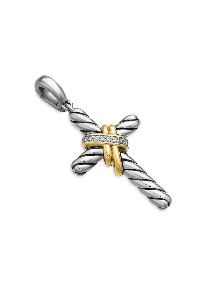 David Yurman X Cross Pendant in Sterling Silver with 18K Yellow Gold and Diamonds, 32mm 4