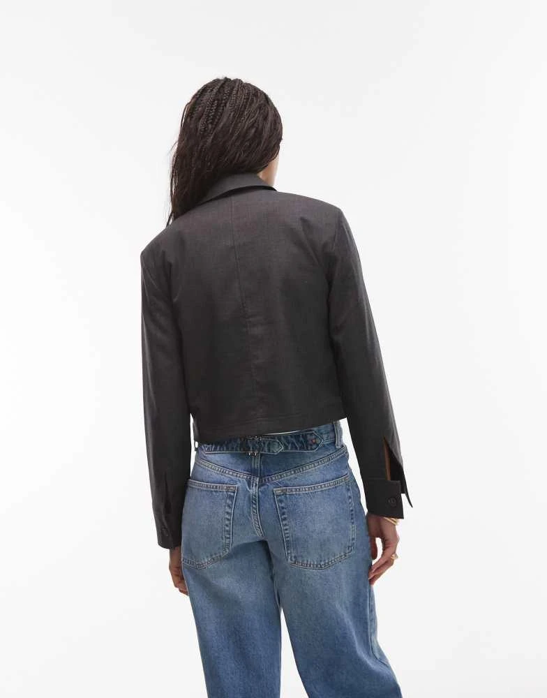 Topshop Topshop zip up cropped jacket in charcoal 3