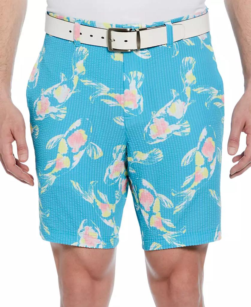 PGA TOUR Men's Seersucker Watercolor Koi Fish Print 8" Golf Shorts