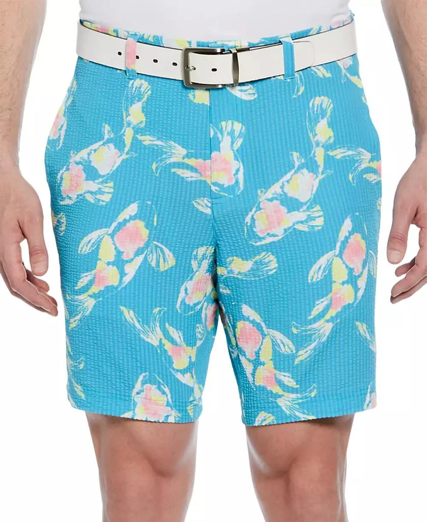 PGA TOUR Men's Seersucker Watercolor Koi Fish Print 8" Golf Shorts 1