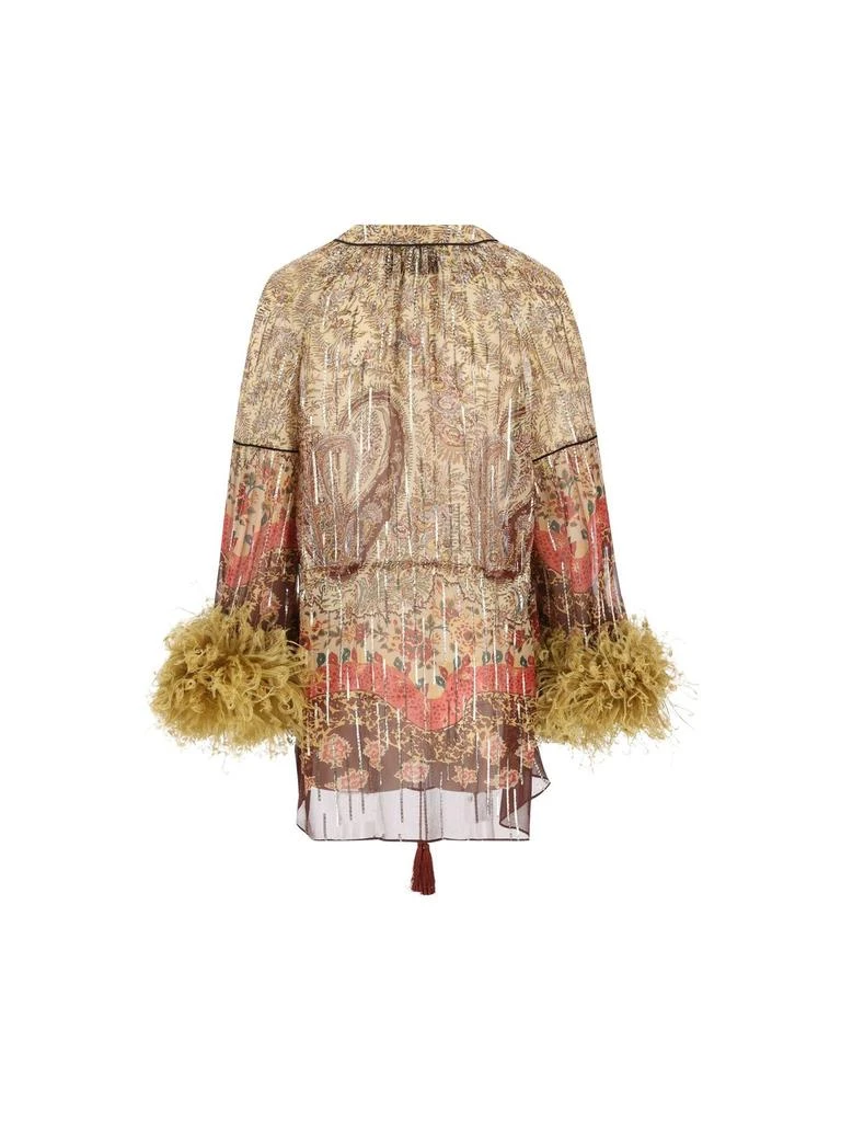 Valentino Valentino	Paisley Printed Feather-Trim Blouse 2