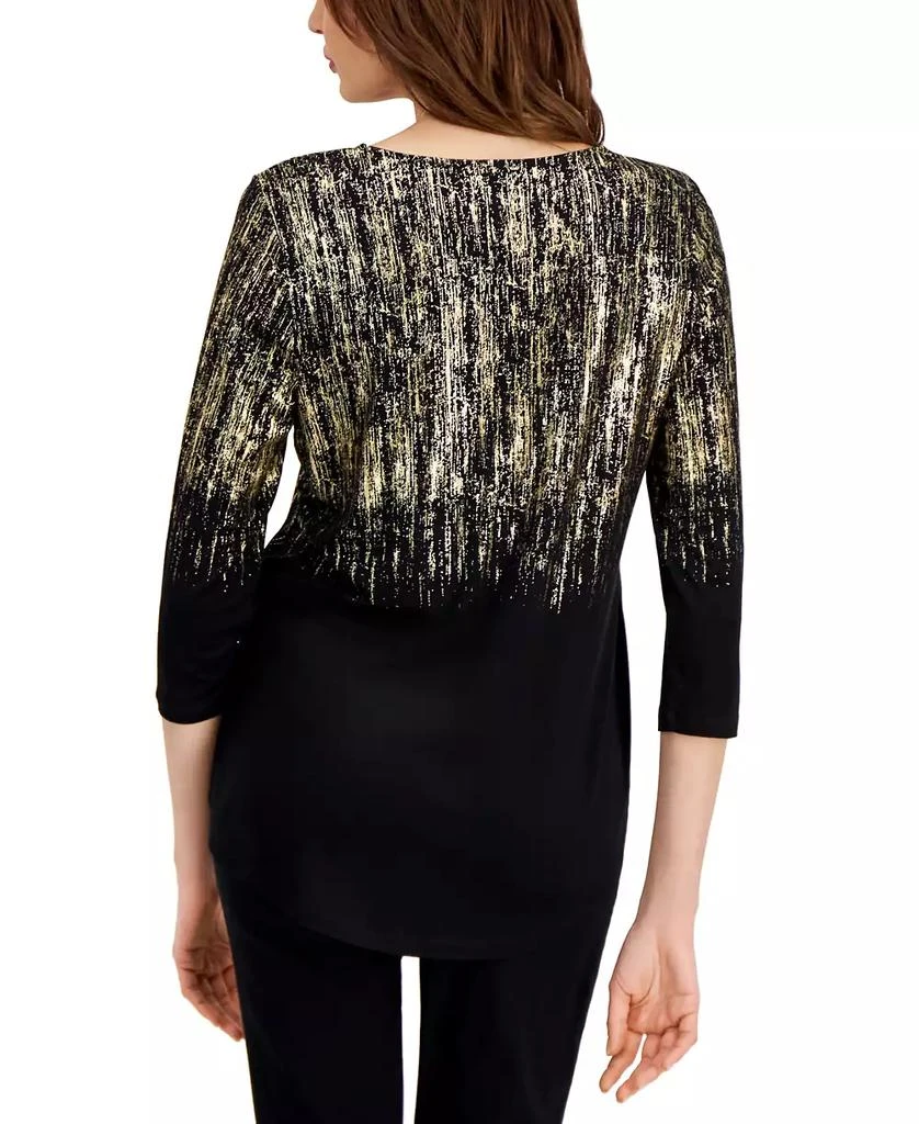 JM Collection Women's Foil-Print Knit 3/4-Sleeve Top, Created for Macy's 2