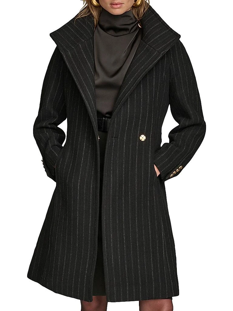 Donna Karan Pinstripe Wool-Blend Belted Trench Coat 1