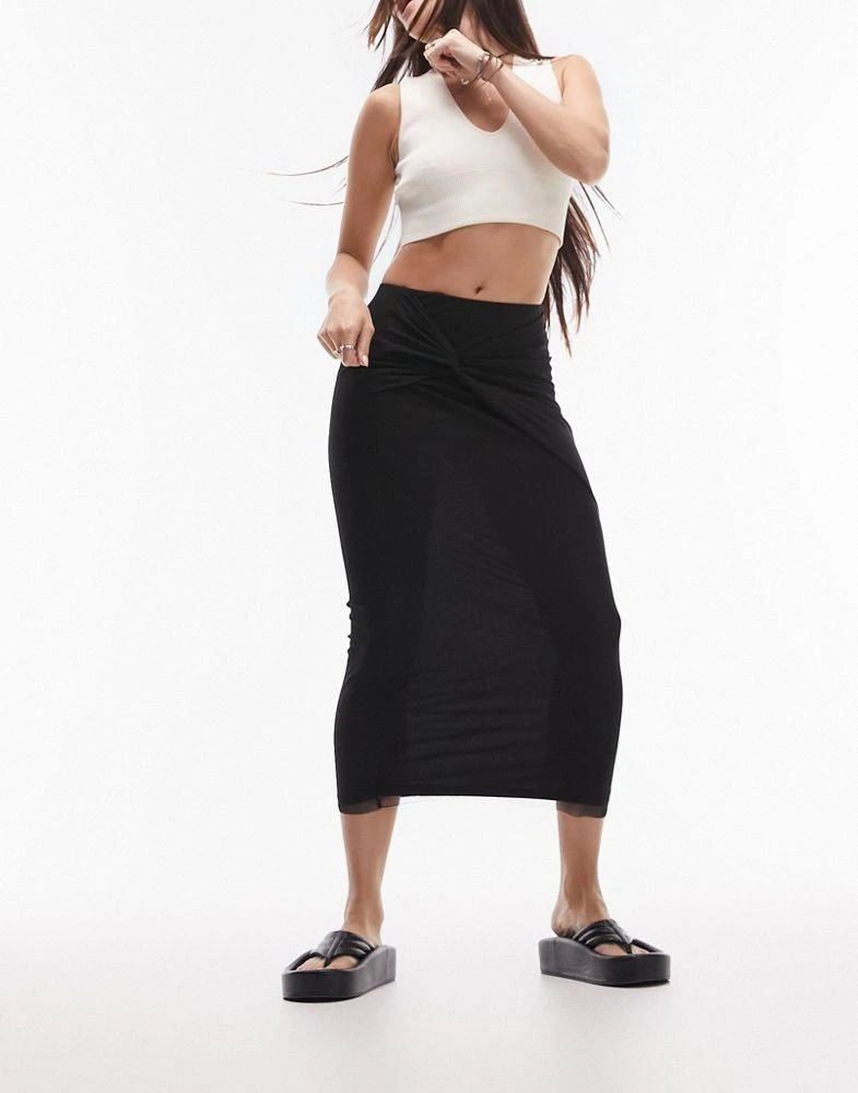 Topshop Topshop knot detail midi skirt in black 3