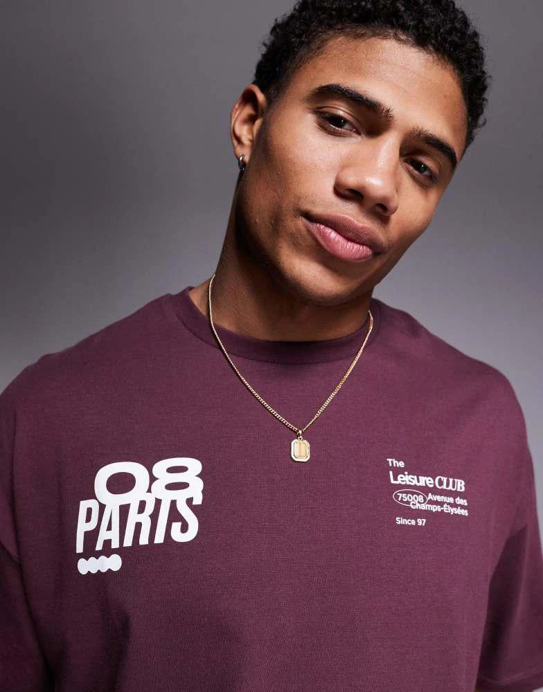 ASOS ASOS DESIGN cropped oversized t-shirt with graphics in burgundy 2