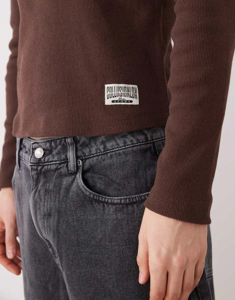 COLLUSION COLLUSION long sleeve fitted rib top in brown 5