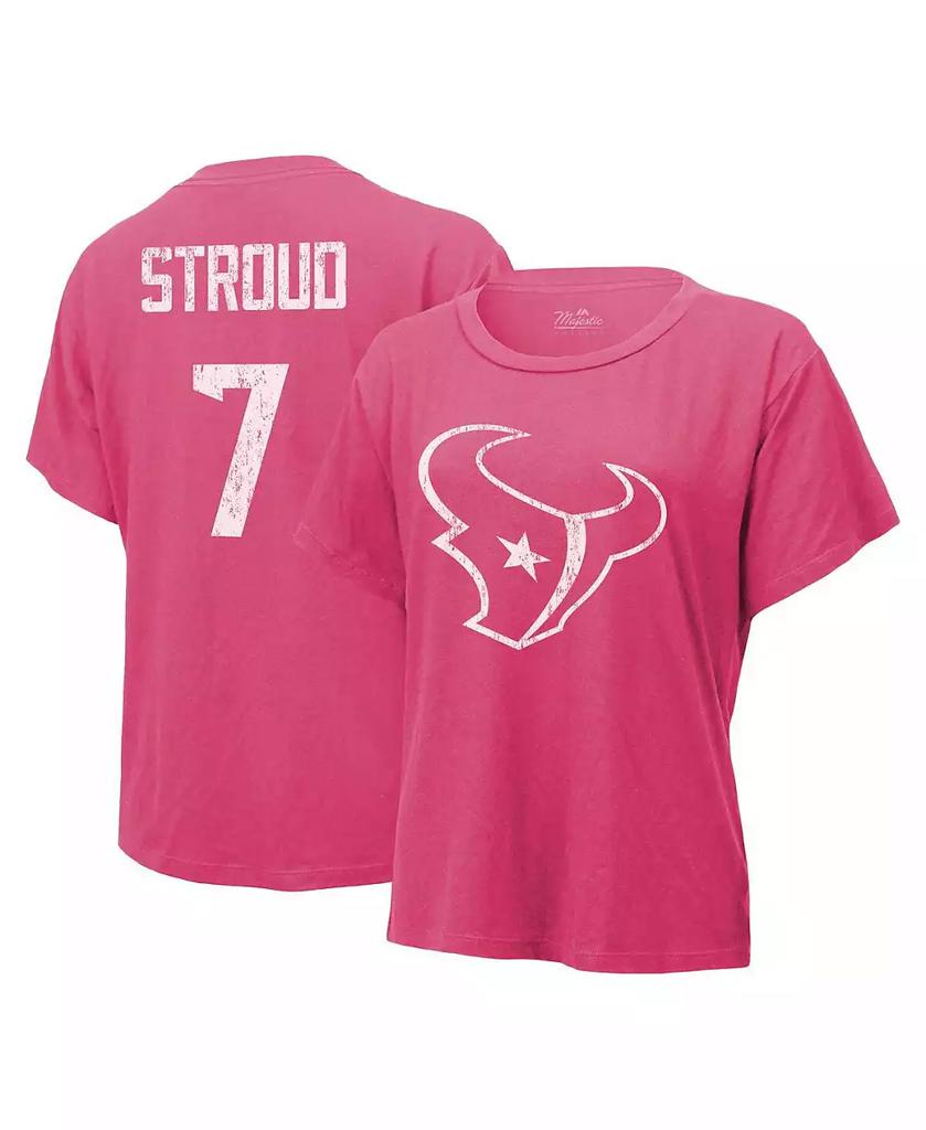 Majestic Women's Threads C.J. Stroud Pink Distressed Houston Texans Name and Number T-shirt