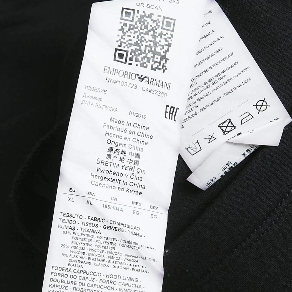 Emporio Armani Emporio Armani Black Eagle Logo Print Neoprene Hoodie XL 5