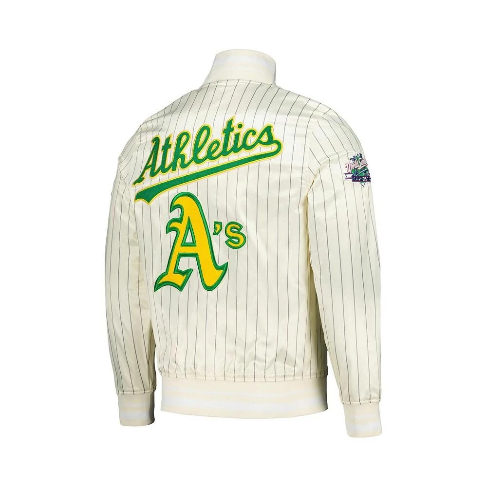 Pro Standard Men's Cream Oakland Athletics Cooperstown Collection Pinstripe Retro Classic Satin Full-Snap Jacket 3