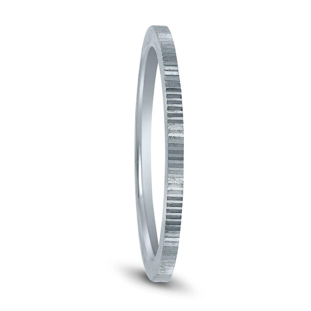 SSELECTS Thin 1Mm Hand Cut Ridged Design Wedding Band In 14K White Gold