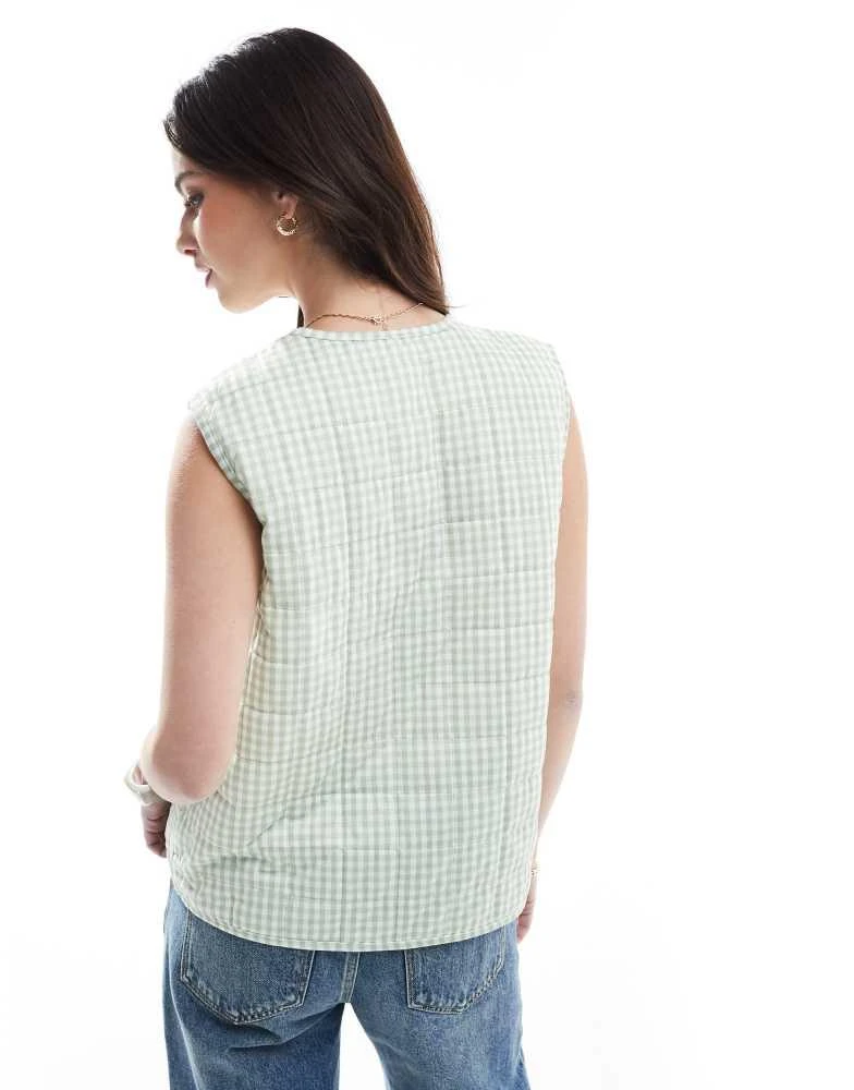 ONLY ONLY tie front quilted gilet in sage gingham check 2